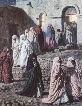 Etienne Dinet Musulmanes sortant d'une mosquee de village (mk32) oil painting image